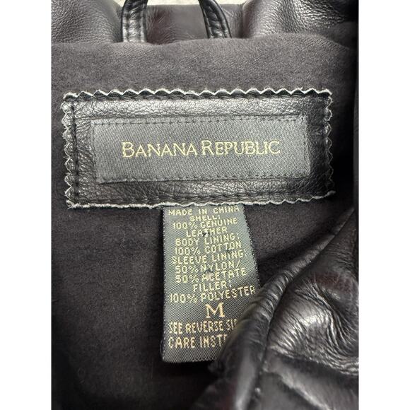 Banana Republic Black Leather Jacket Men’s Medium Classic Zip-Up Moto Style - Picture 12 of 12